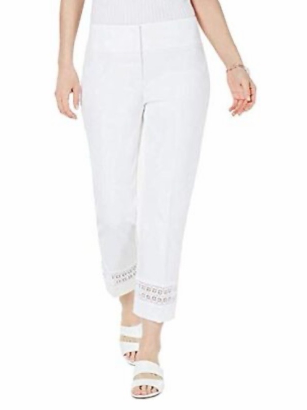 Alfani Slim Leg Tummy Control Ankle Bright White Pants Eyelet Hem Size 12P